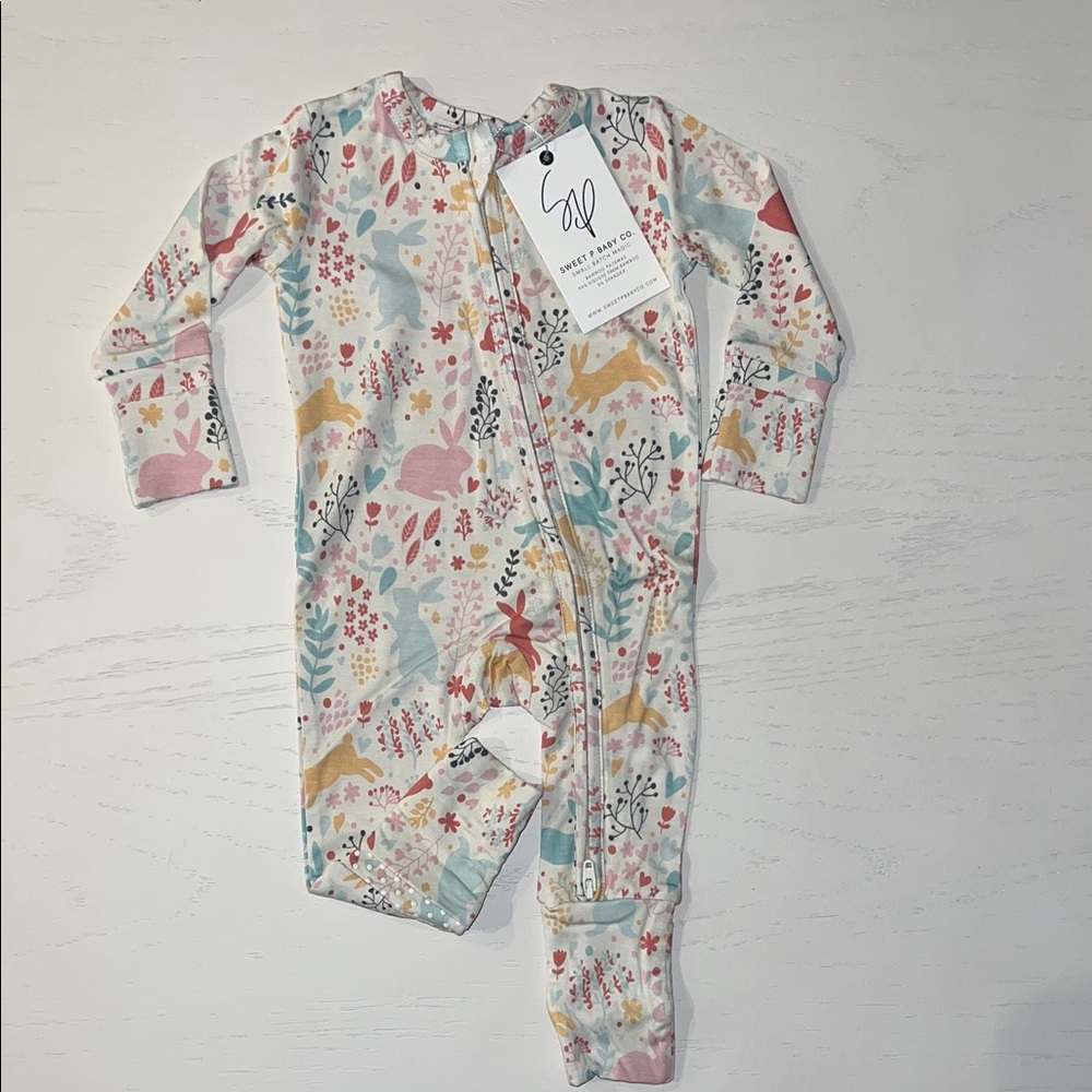 Bunny Spring Floral Convertible Footie Romper Newborn 3-6 6-12 18-24 months